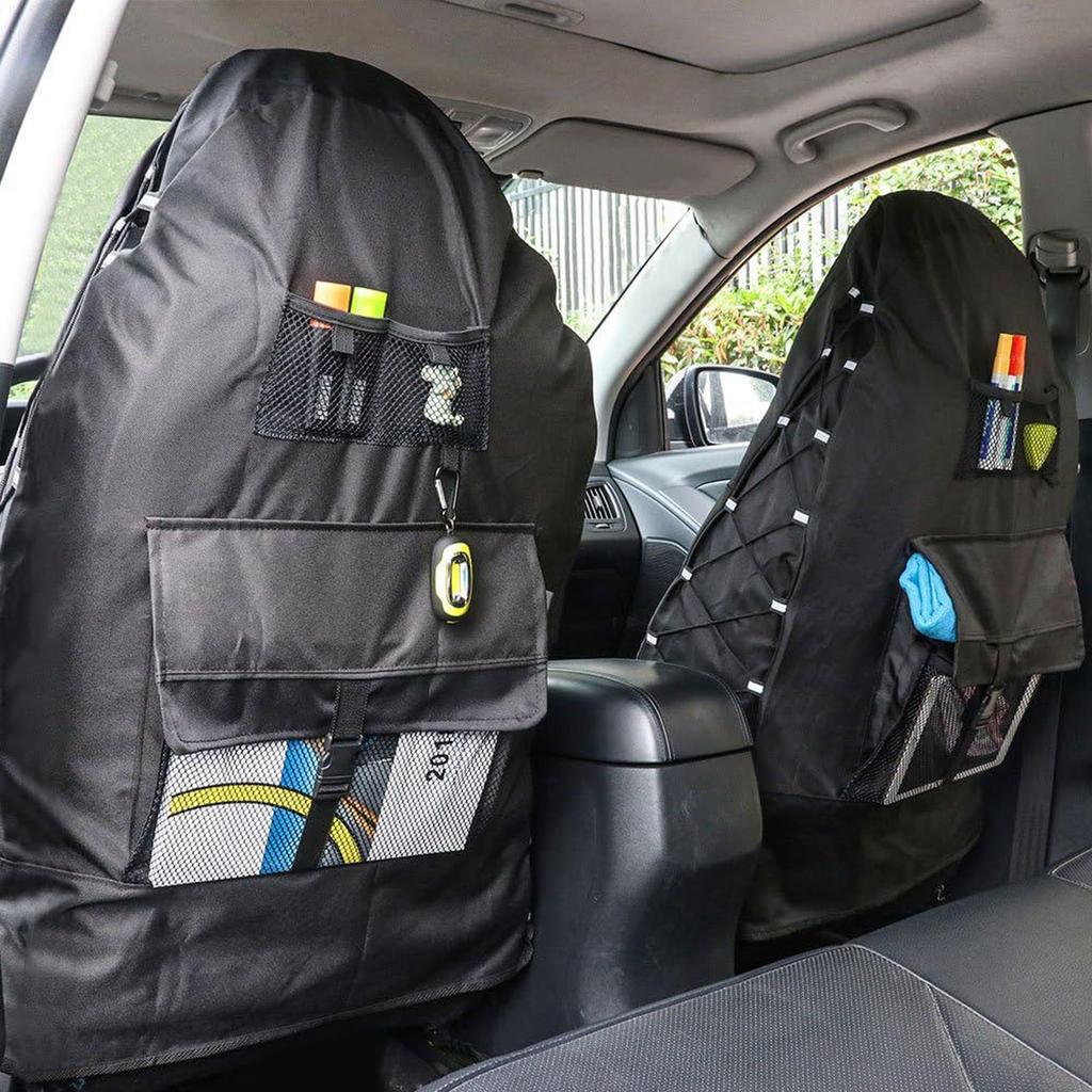 Car Front Seat Cover with Back Organizer Auto Seat Protector for Gym Workout Running Swimming Beach and Hiking