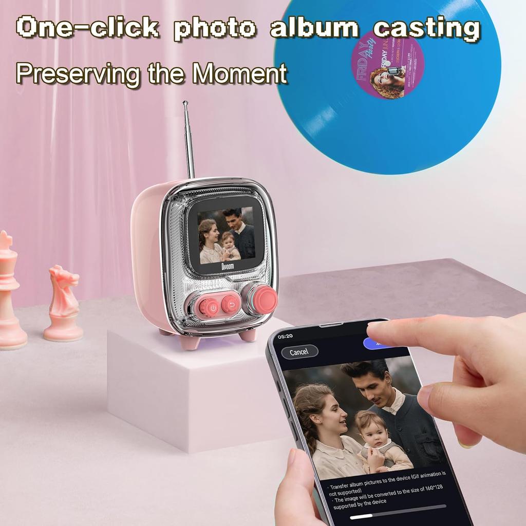 Portable Bluetooth Speaker with FM Radio, Pixel Art Retro Mini Small Cute Wireless Speaker, Vintage Decor Suitble for Party Office Desk Home Bedroom