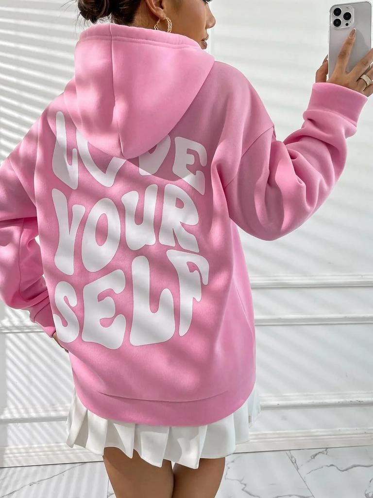 Love Yourself Cotton Printed  Hoodies Casual Oversized Pullovers Trend Comfortable Tracksuit Daily Harajuku Women Sweatshirt