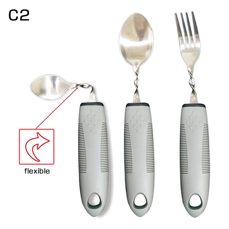 3/4/5Pcs/Set Elderly Adaptive Utensils Disabled Bendable Feeding Dinnerwares Parkinsons Self Training Spoon Fork Tableware