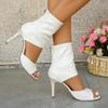 Women Sexy Fish Mouth Sandals High Quality PU Super High Heel Back Zipper Cool Boots Fashion Party Wedding Shoes