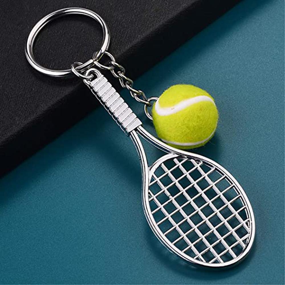 Car Key Chain 6 color Metal Tennis Racket Keychain Tennis Ball Mini Keychain Sports Key Chain