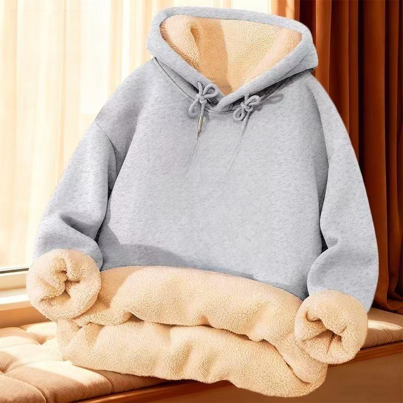 Men's Lambswool Fleece-Lined Hoodie: Solid Color Warm Loose-Fit Jacket for Autumn/Winter