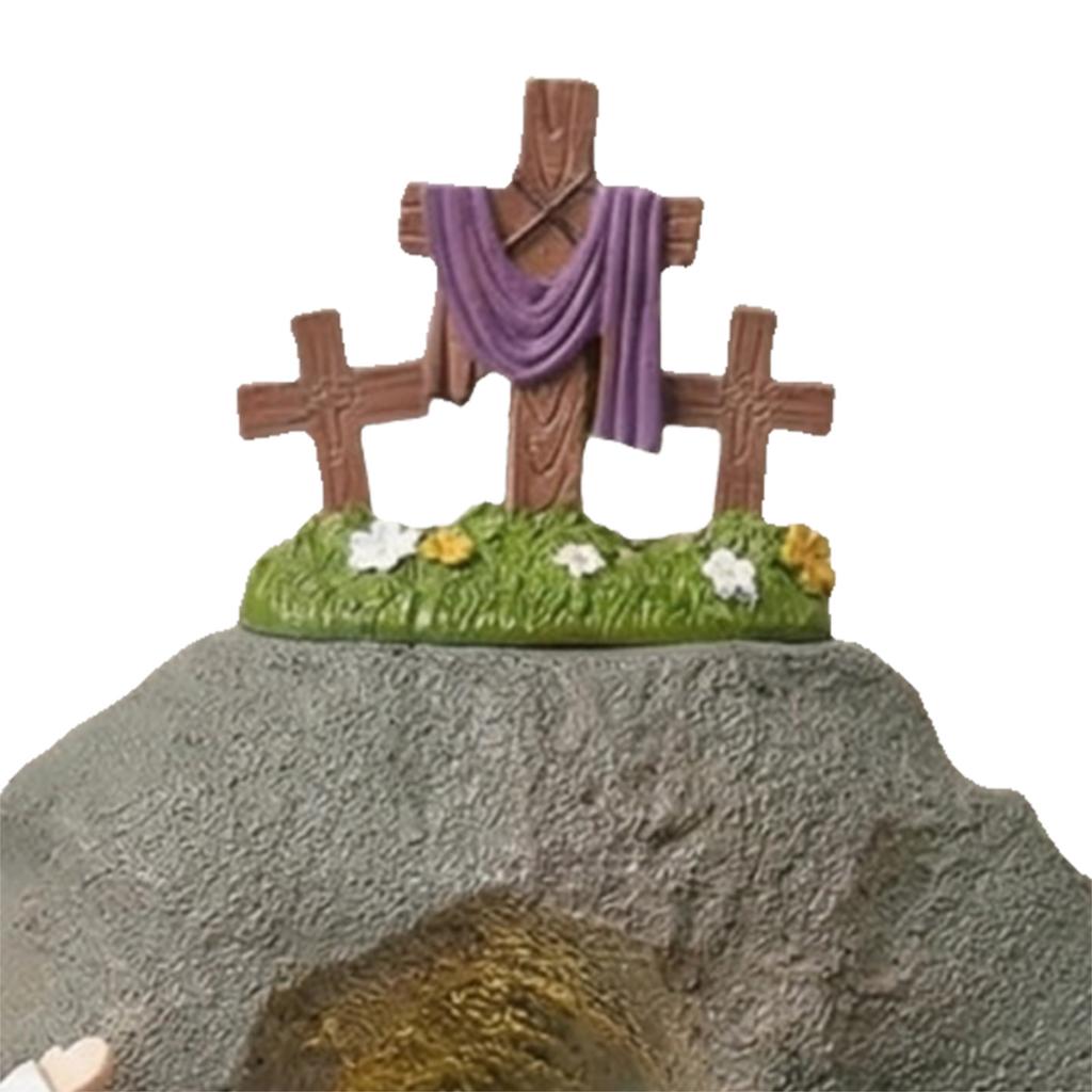 Christian Easter Decor Little Jesus Figures Empty Tomb Easter Scene Decor with Cross for Indoor Holiday Home Tabletop Ornaments