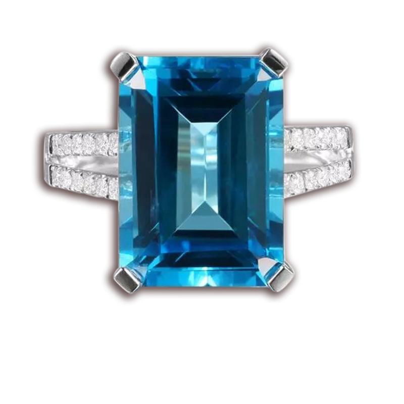 18K-plated Synthetic Topaz Aquamarine Ring with Square Carat Colored Gemstones and Zircon Wedding Ring.