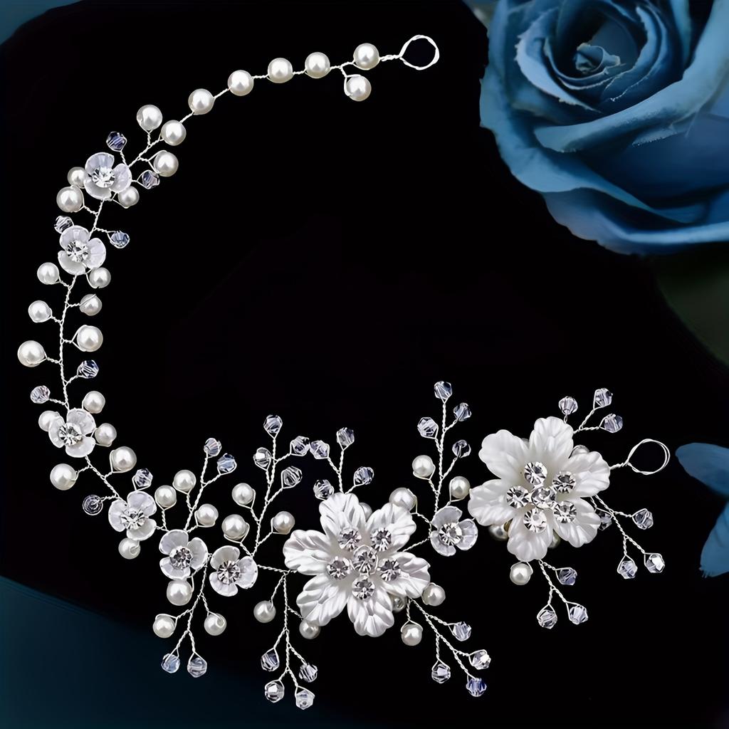 1pc Elegant Bridal Pearl Headband Enchanted Fairy-Inspired Zinc Alloy with Crystal & Floral Accents Perfect for Weddings & Beach Vacations