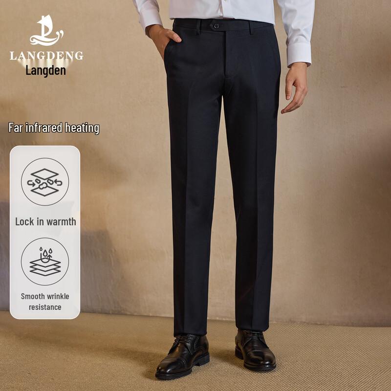 Langdeng Men s Winter Warm Straight Leg Business Dress Pants 38 (97CM)