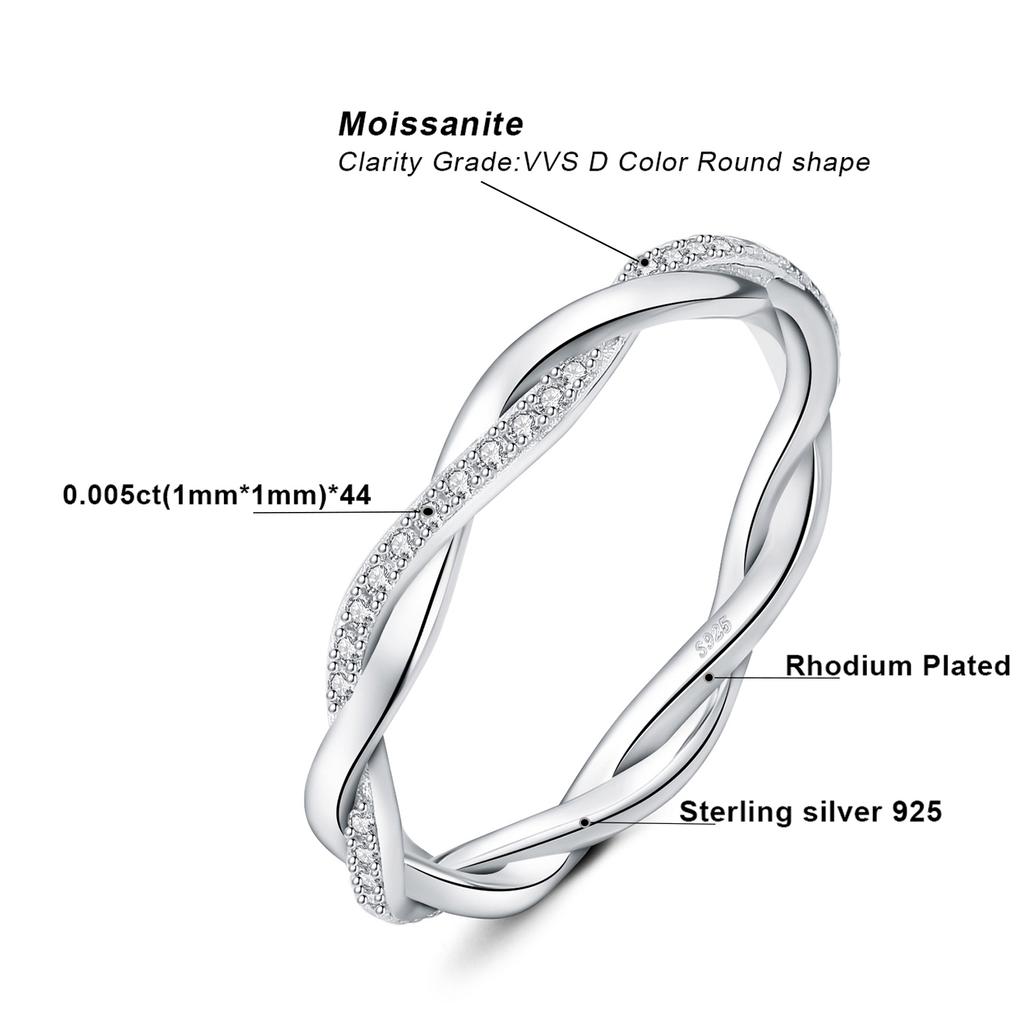 JewelryPalace Moissanite D Color Love Rope Infinity 925 Silver Stackable Band Ring for Woman Yellow Rose Gold Plated