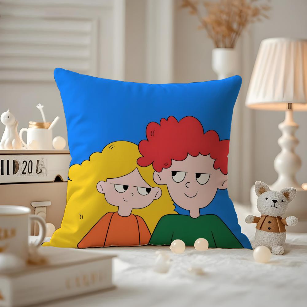 Cute Cartoon Couple Cushion Cover Anti-dustmite Pillowcase Invisible Zipper Silky Short Plush Sofa Cushion Cover