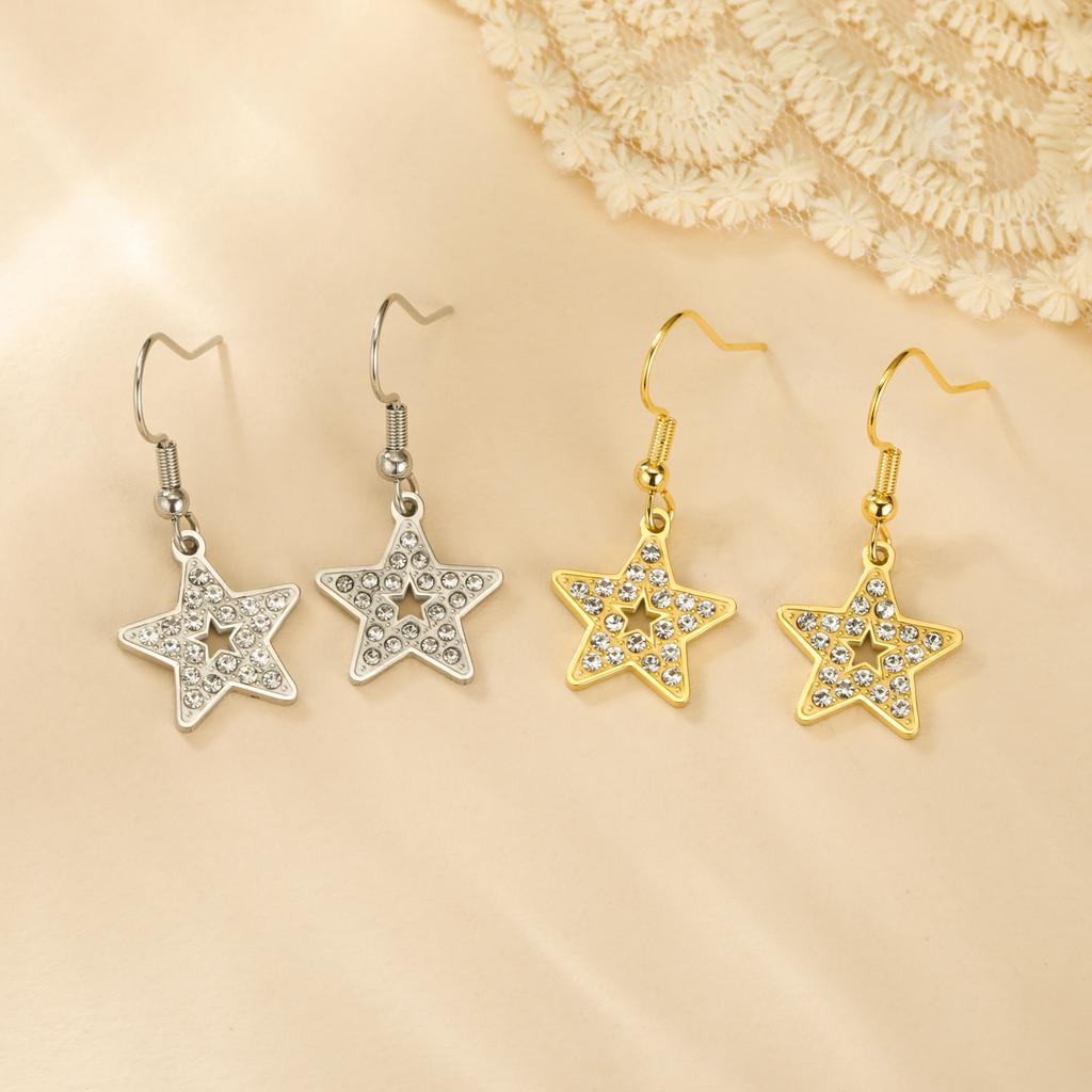 Cazador Clear Zircon Star Drop Dangle Earrings for Women Stainless Steel Pentagram Earrings Jewelry 2026 Trend Mother's Day Gift