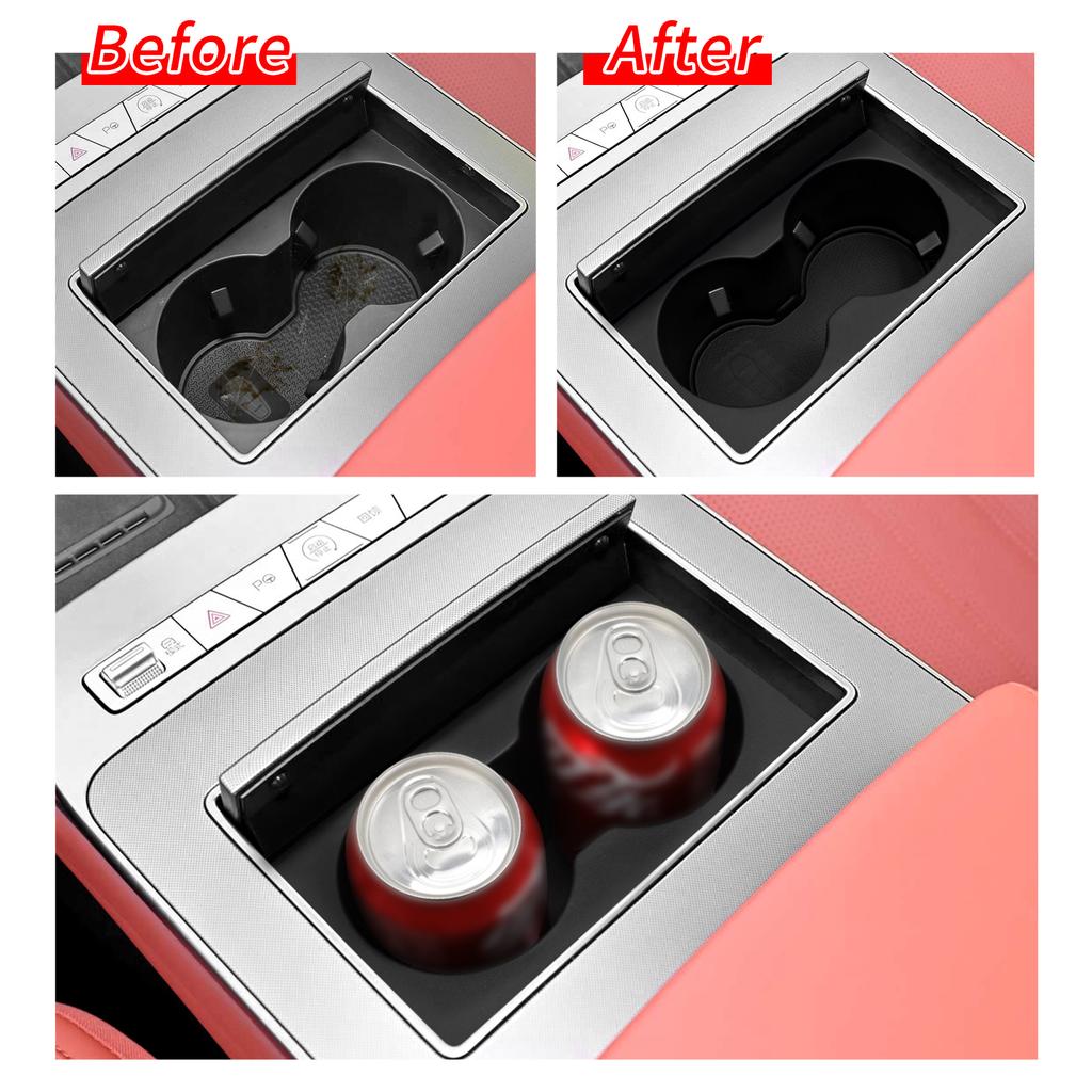 for BYD Tang L 2025 Center Console Cup Holder Storage Box Anti-Slip Shock-Absorbing Traying Accessories TPE BLACK