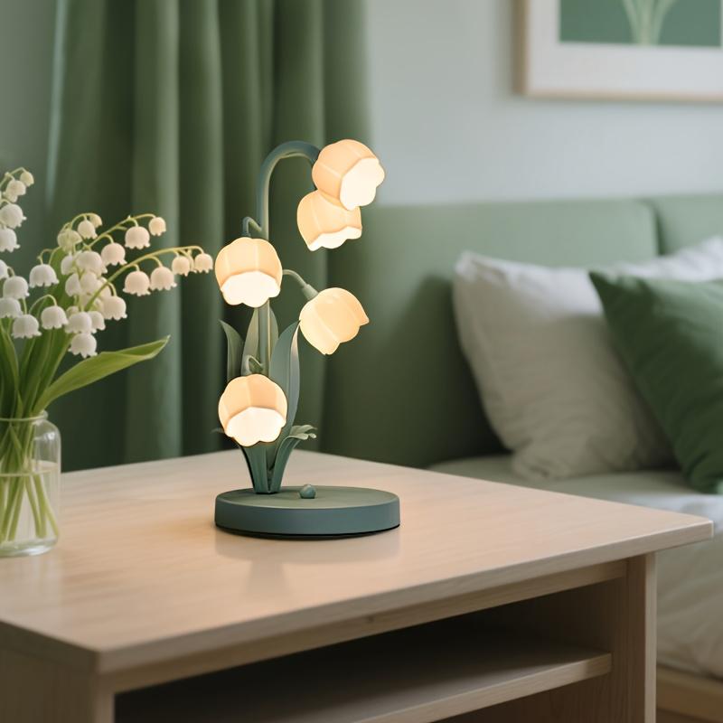 1PC Lily of The Valley Desk Lamp USB Powered, Simulated Plastic Flower Lampshade, Branch Flower Shape