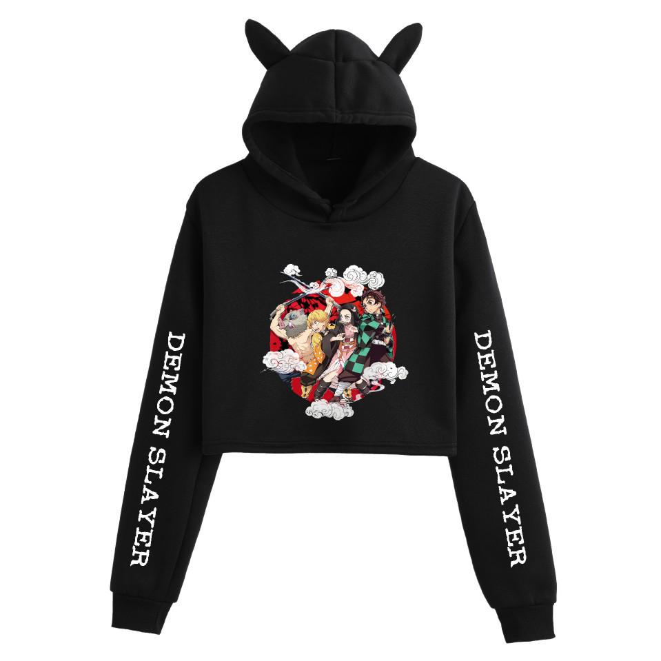 Women's Demon Slayer Cat Ear Cropped Hoodie