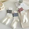 Striped Socks, Women's Mid-calf High-top Socks, Versatile, Simple, Sporty, School Style, Spring and Autumn Cotton Socks