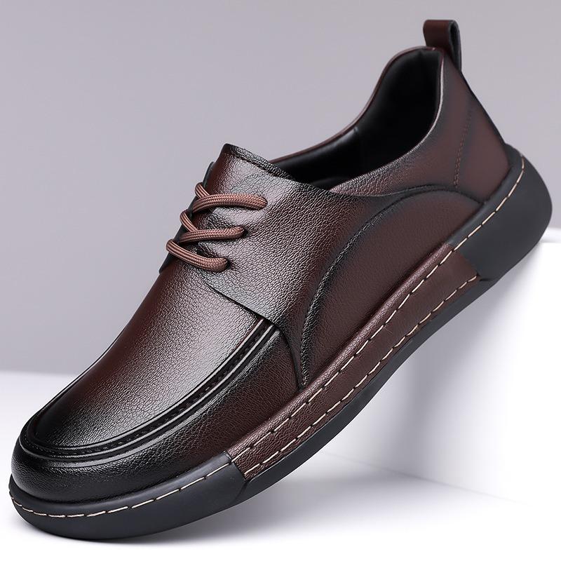 Men's Business Casual Leather Shoes Spring Autumn New Solid Color Fashion Casual Shoes for Man Lace-up Anti-slip Loafers Male
