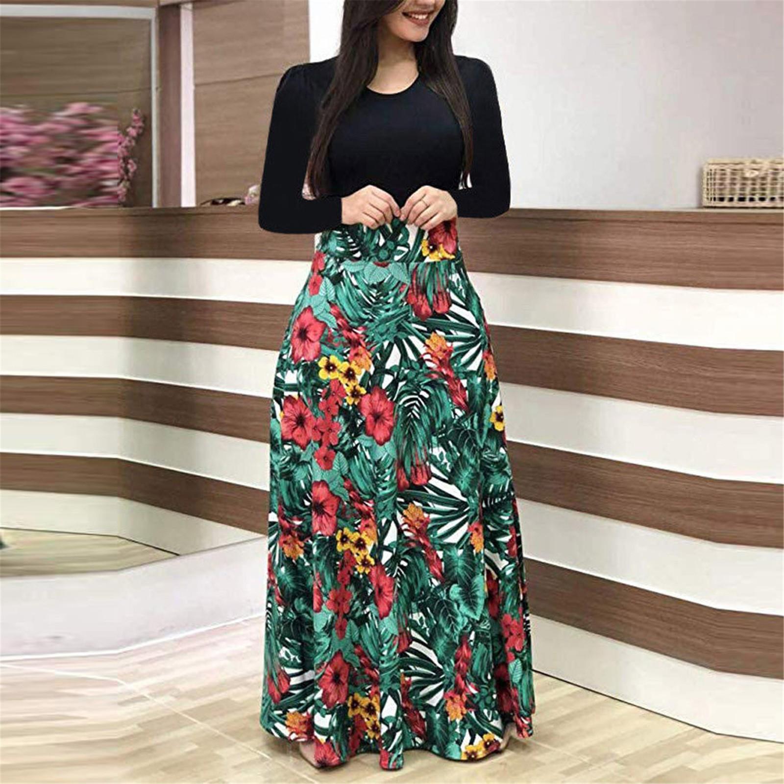 

Женские длинные рукава с цветочным принтом, свободные свадебные праздничные вечерние платья макси XXXL