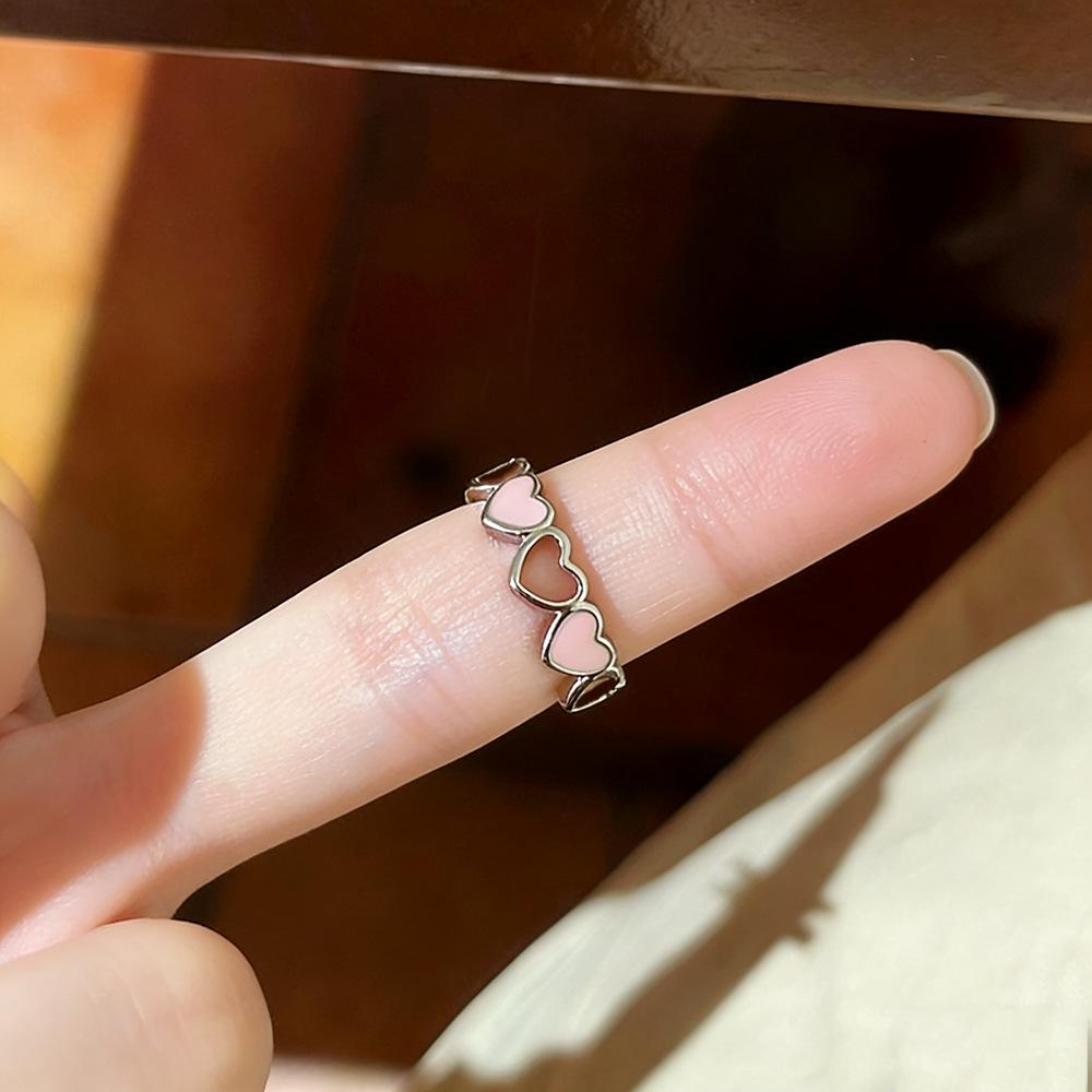 Korean Pink Drip Oil Heart Ring - Women's Fashion Adjustable Open Finger Jewelry