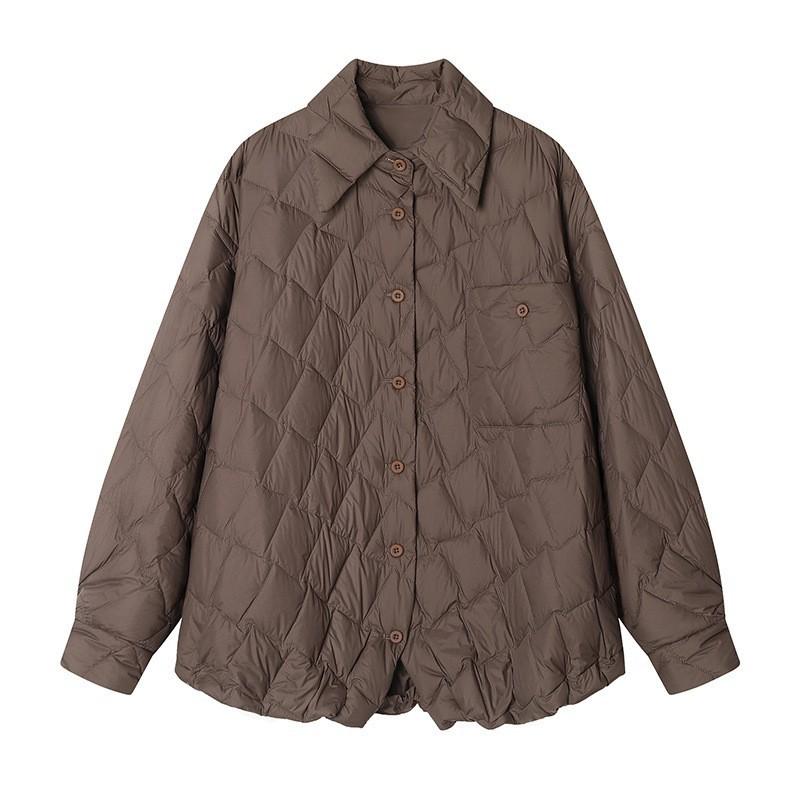 Womens Lightweight Down Jacket With Turn-Down Collar Loose Fit Winter Daily Wear