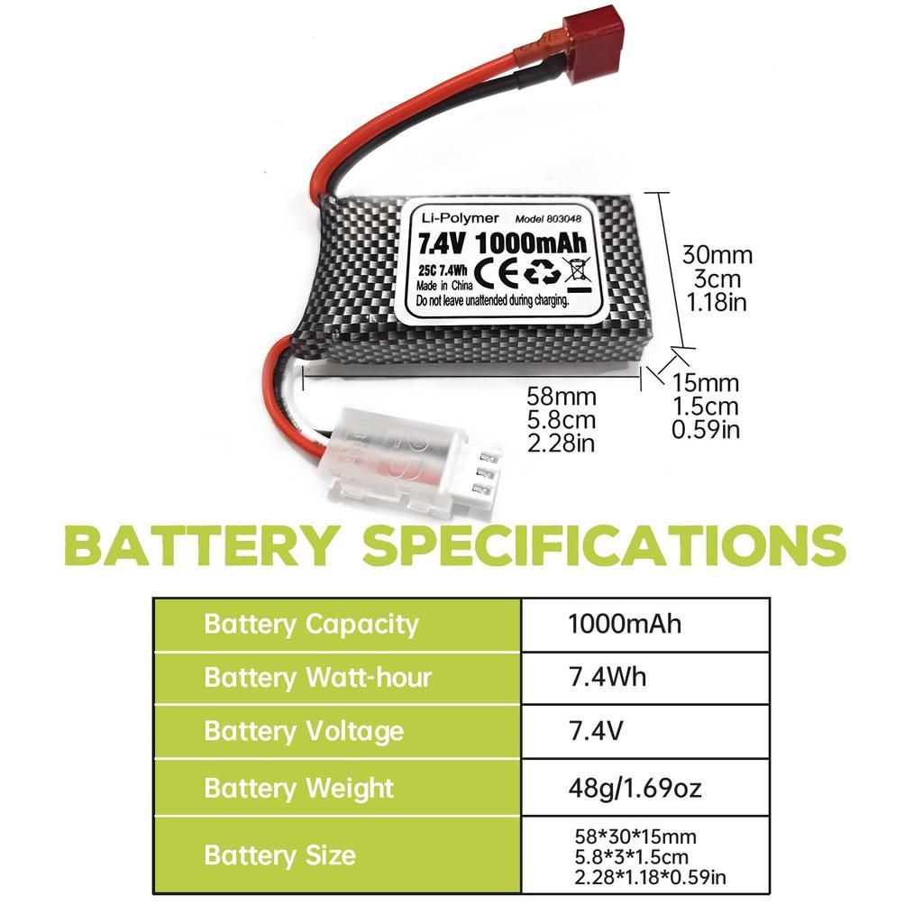 2PCS 7.4V 1000mAh T-Plug Lithium Battery for 18858 18859 18859A 18859E HM163 HM164 35-DJ03 35-DJ04 SN-DJ02 16889 16889A 16890 2845 2846 Q901 Q902