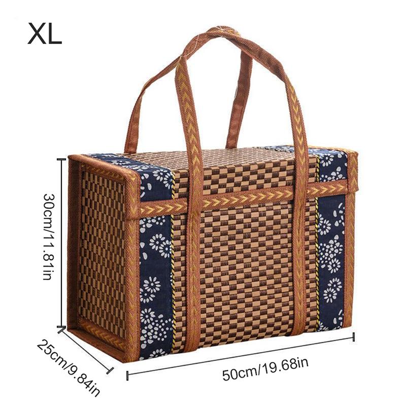 Folding Bamboo Woven Fruit Basket Handheld Handle Fruit Shopping Food Basket Picnic Food Storage Basket For Outdoor