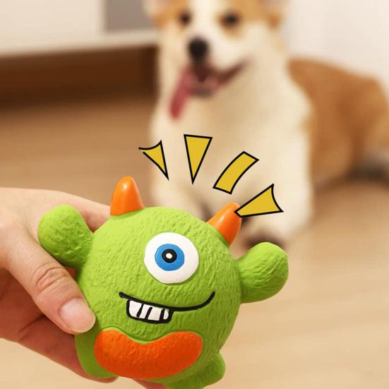 Squeaky Dog Chew Toy Latex Cute Devil Dog Teeth Cleaning Toy Safe Puppy Teething Toy for Biting Catching Intercative Fetch Game