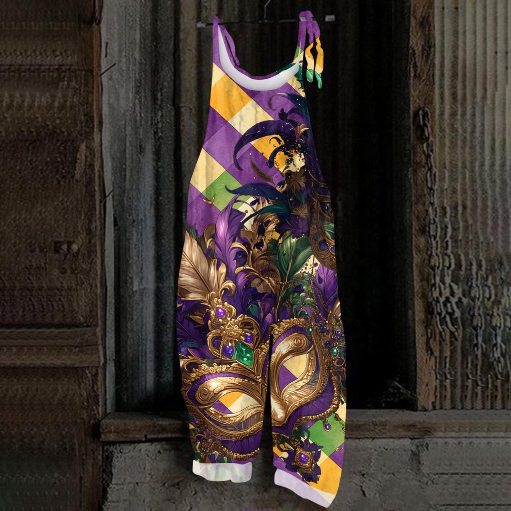 Damski Kombinezon Casual Bez Rękawów z Nadrukiem Maski Karnawałowej Luźny Retro Kombinezon