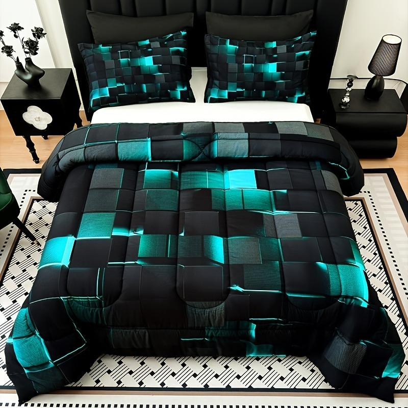 chadly 3pcs Super Soft Fashion Sense Of Technology Grid Thickening Quilt Set (1 Comforter +2 Pillowcases Without Core)