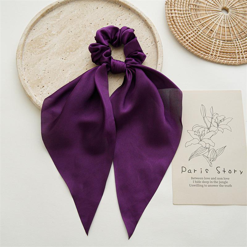 Solid Color Satin Flowing Ribbon Scrunchie & Silky Square Scarf Ponytail Hair Tie