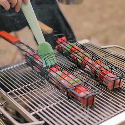1pcs Portable BBQ Grilling Basket Stainless Steel Nonstick Barbecue Grill Basket Tools Grill Mesh for Meat Hamburger Barbecue Tools