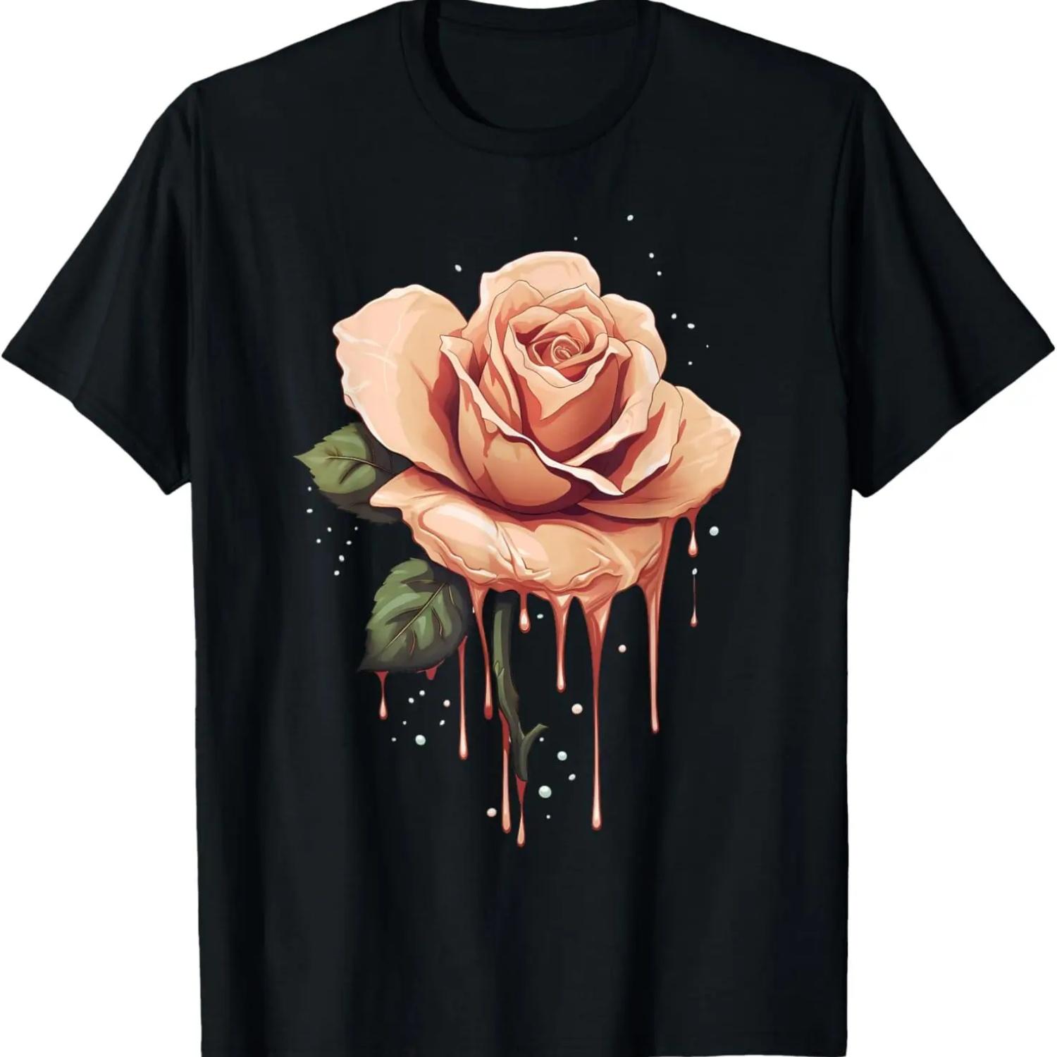 Melting Rose Flower on Dripping Rose T-Shirt S чёрный