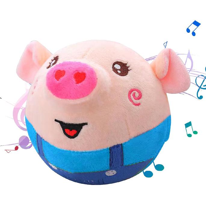 Active Moving Pet Plush Toy, Interactive Dog Pig Toy Pet Bouncing Balls, USB Rechargeable Interactive Washable Cartoon Pig Plush Sound Electronic Dog
