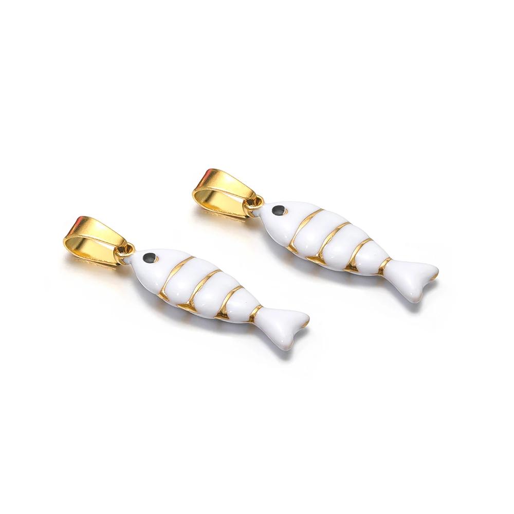 5pcs Stainless Steel Enamel Fish Bracelet Making Necklace Pendants Charms for DIY Jewelry Findings Handmade Crafts Accessories