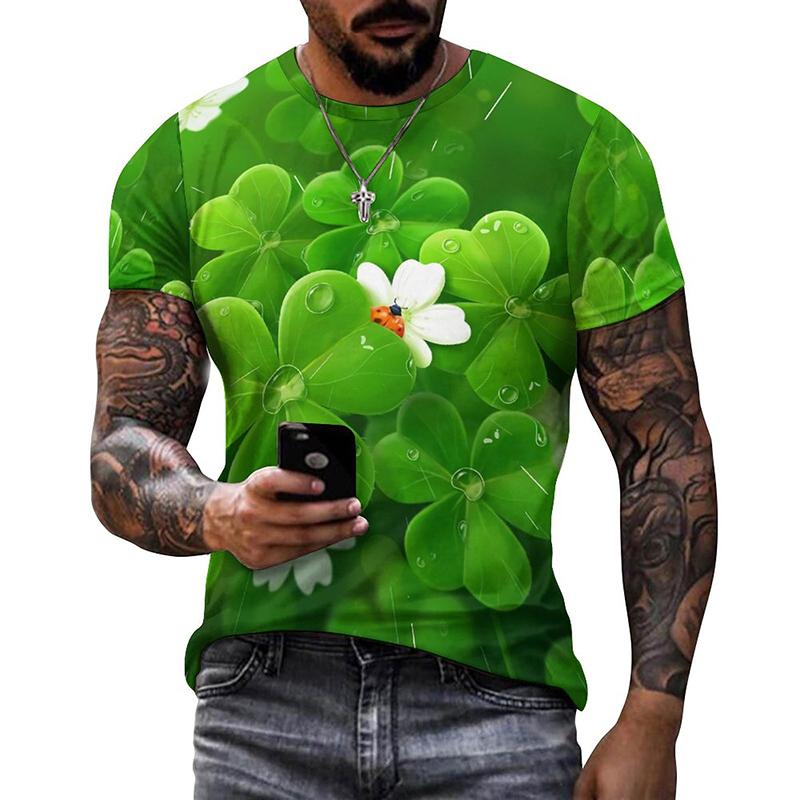 Lucky Grass Clovers 3D Graphic Tee Shirt Funny Pattern Designer  Tshirt Men Summer Fashion Casual Round Neck Short Sleeves Tee