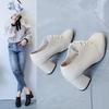 Fashion Leather Soft Leather High Heels Women's Single Shoes British Style Retro Deep Cut Square Toe Lace Up  2024