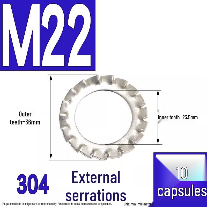 304 Stainless Steel External & Internal Tooth Lock Washer, Anti-Slip, Anti-Loosening, Size M6-M30