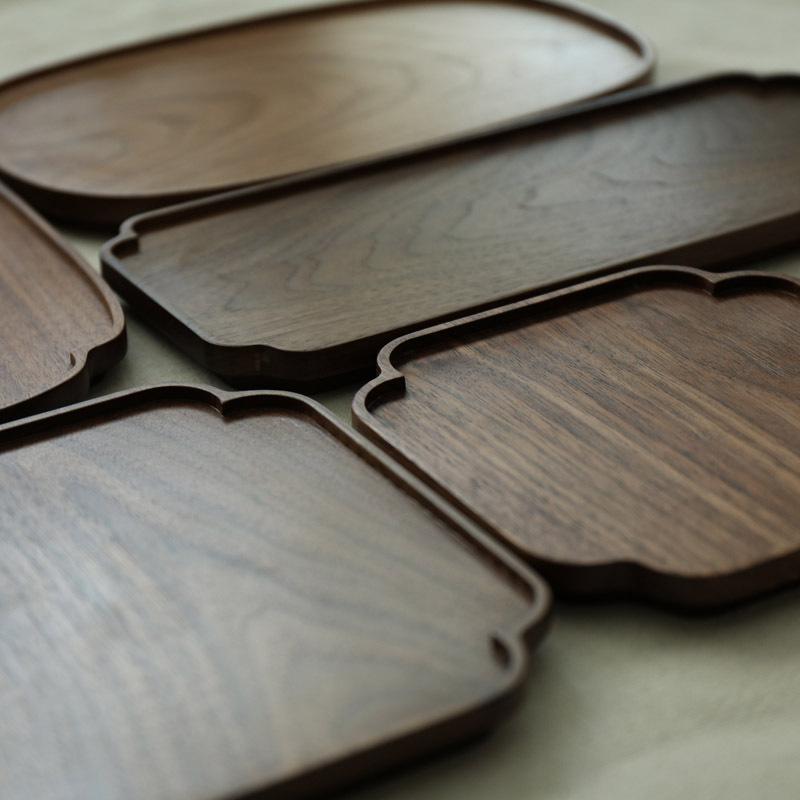HeMu Black Walnut Whole Wood Lace Tray Bread And Fruit Snack Plate Plum Blossom Edge Tea Tray Restaurant Hotel Coffee Shop Tray