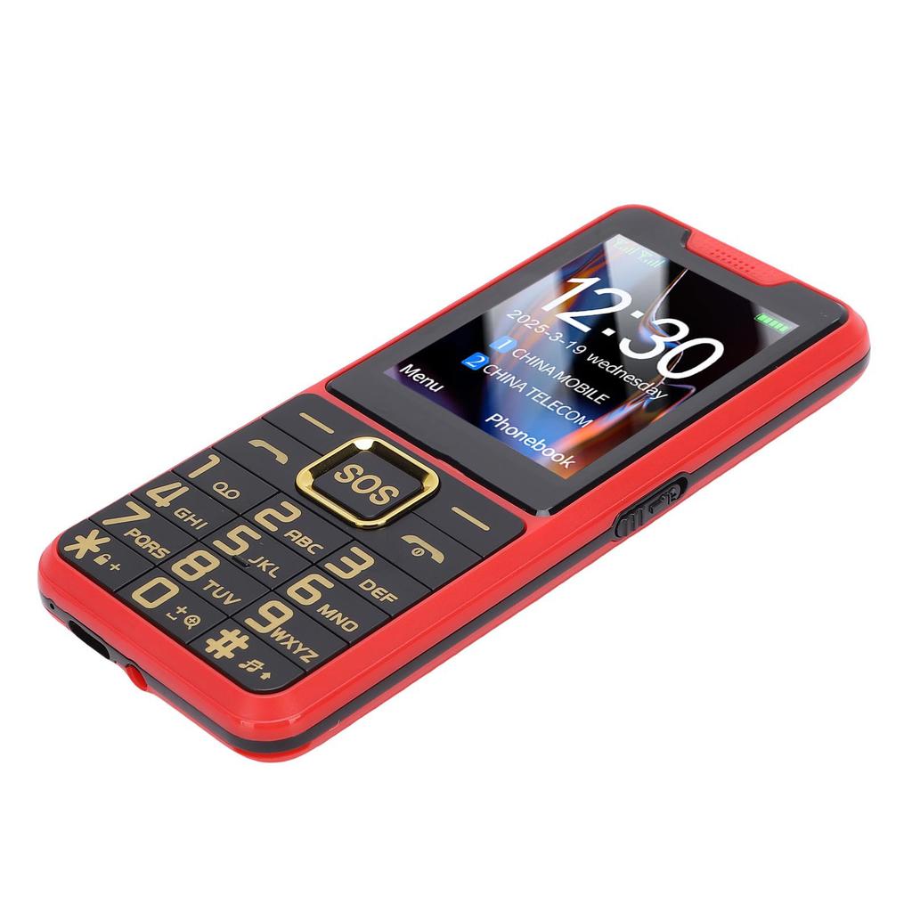 4G Seniors Phone 2.6 Inch Super Slim Large Capacity Battery Double Flashlight Big Buttons Cell Phone Red