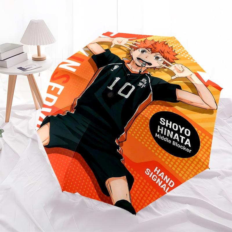 

1pc Haikyuu Hinata Shoyo Middle Blocker Hand Signal Automatic Opening Folding Umbrella with 3-Fold Design, 8-Bone Iron Frame, Outdoor Use, Festival Gi