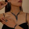 Elegantes Glitzerndes Fransen-Halsketten-, Ohrring-, Armband-, Ring-Set, Modisches Braut-Schmuckset