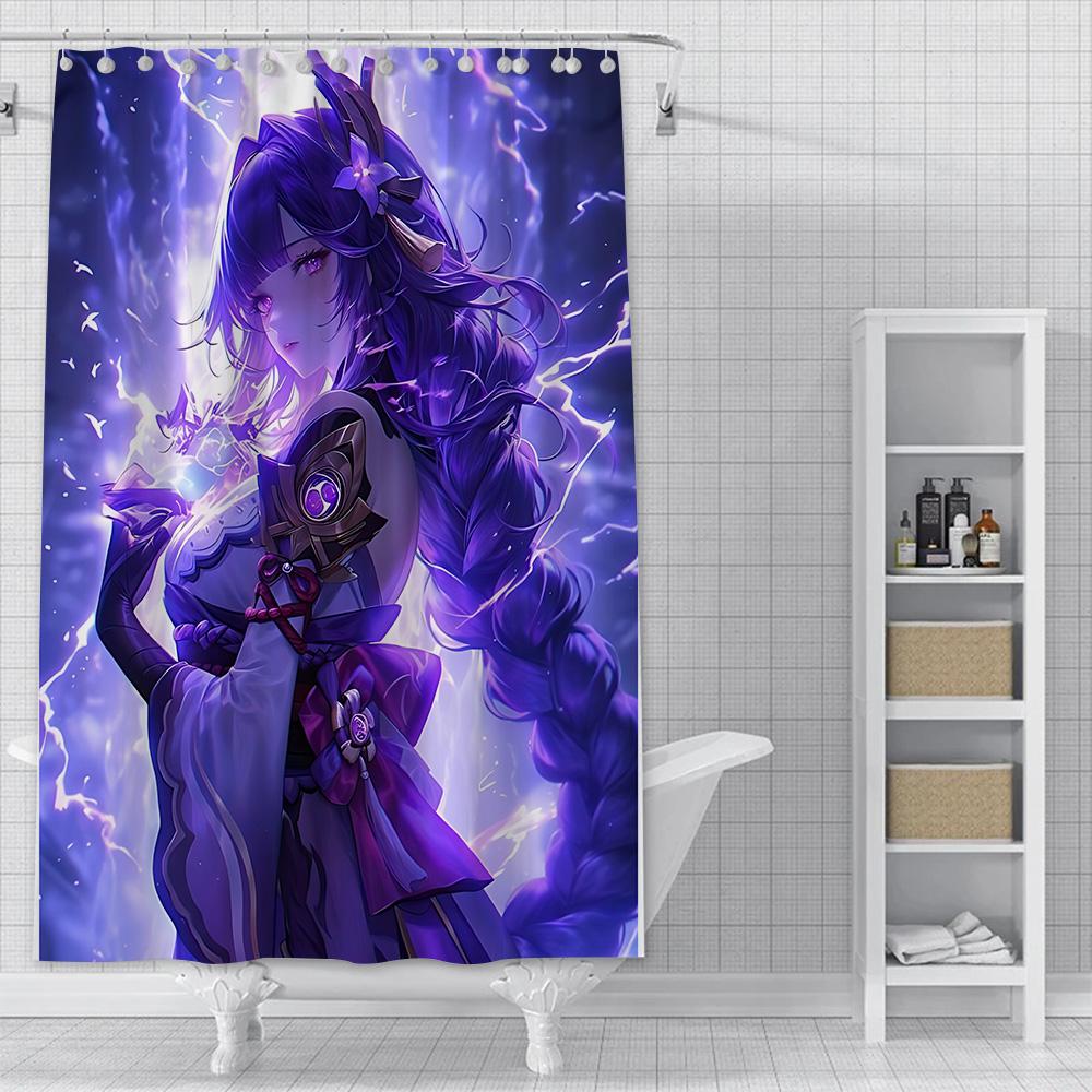 Shower Curtain Waterproof Polyester Fabric Paint Colorful Bath Curtains Genshin Impact Home Bathroom Decor Curtain With Hook