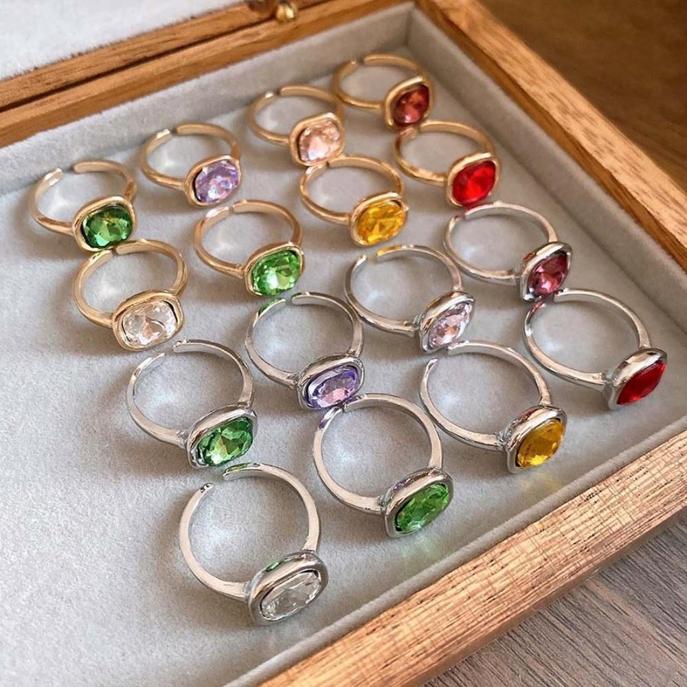 8Pcs Y2K Classic Geometric Ring Exaggerated Big Dome Plain Ring Crystal Opening Rings Set Women