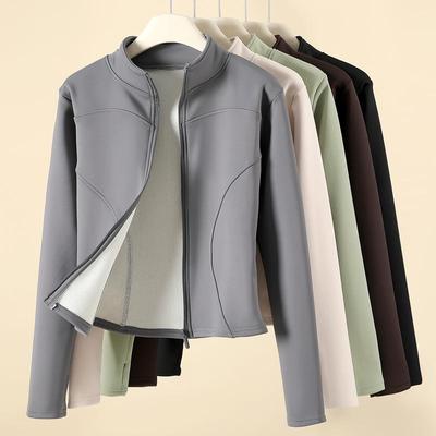 Damen H115 Yoga Jacke: Herbst/Winter Laufen & Radfahren Slim Fit mit Samt, durchgehender Reißverschluss, lange Ärmel