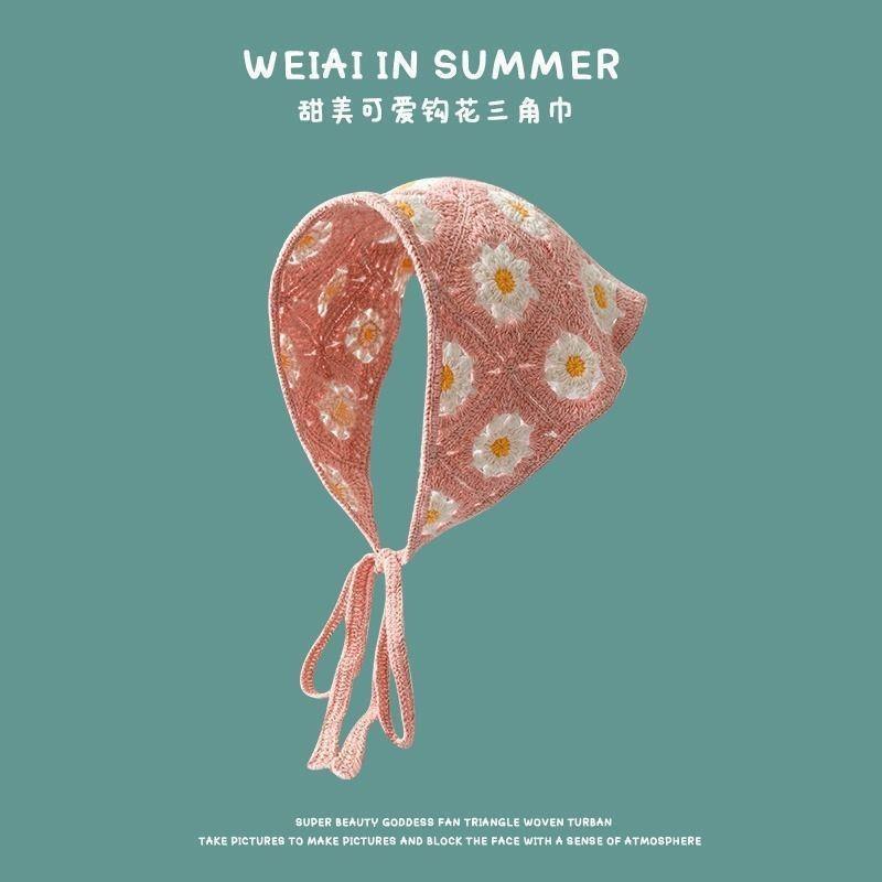 Ins Style High-end Triangular Headscarf for Summer Outings and Rural Style  New Retro Knitted Hollow Headscarf for Women