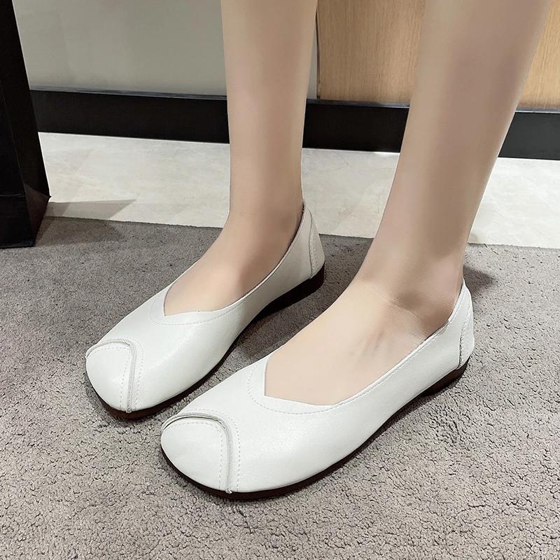 Spring and Autumn New Women's Shoes Fashion Solid Color Square Toe Low Heel Shallow Mouth Slip-On Women's Flat Shoes