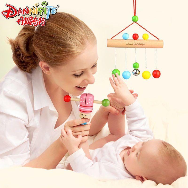 Baby Rattle Toy Baby's Rattle Grasping Wooden Handbell for Baby's Attention Attracting