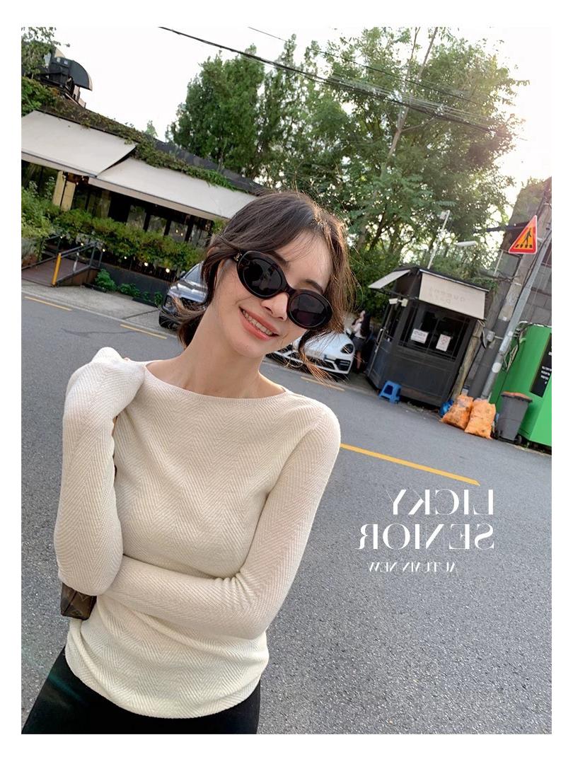 2025 Autumn/Winter Women s Herringbone Wool One-Shoulder Knit Top Extra Large
