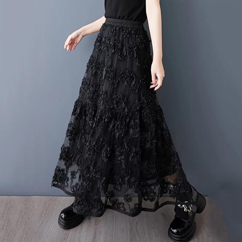 Xitao Mesh-Patchwork-Rock mit elastischer Taille HQQ2471