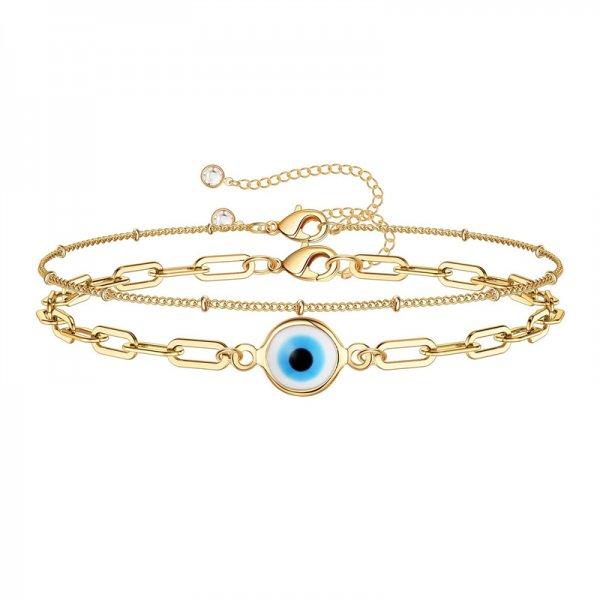 Bracelet Chaîne à Maillons en Acier Inoxydable Fait Main Bonne Chance Œil Turc Maléfique Couleur Dorée Pour Femmes Hommes Bijoux Cadeau de Fête