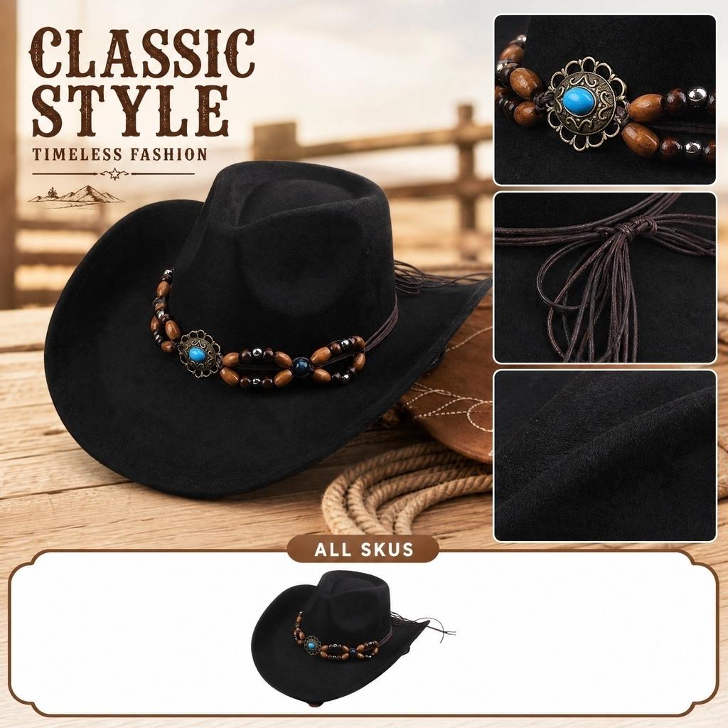 Women's Jazz Hat - Wide Velour Fedora with Two- Beads for Costume