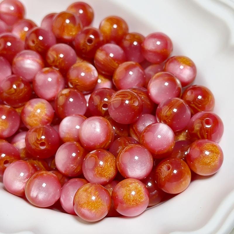 10pcs Dreamy Starry Sky Streamer Smudged Jade Flower Gold Through-hole Round Beads Loose Beads Diy Handmade Beaded Bracelet Jewelry Materials